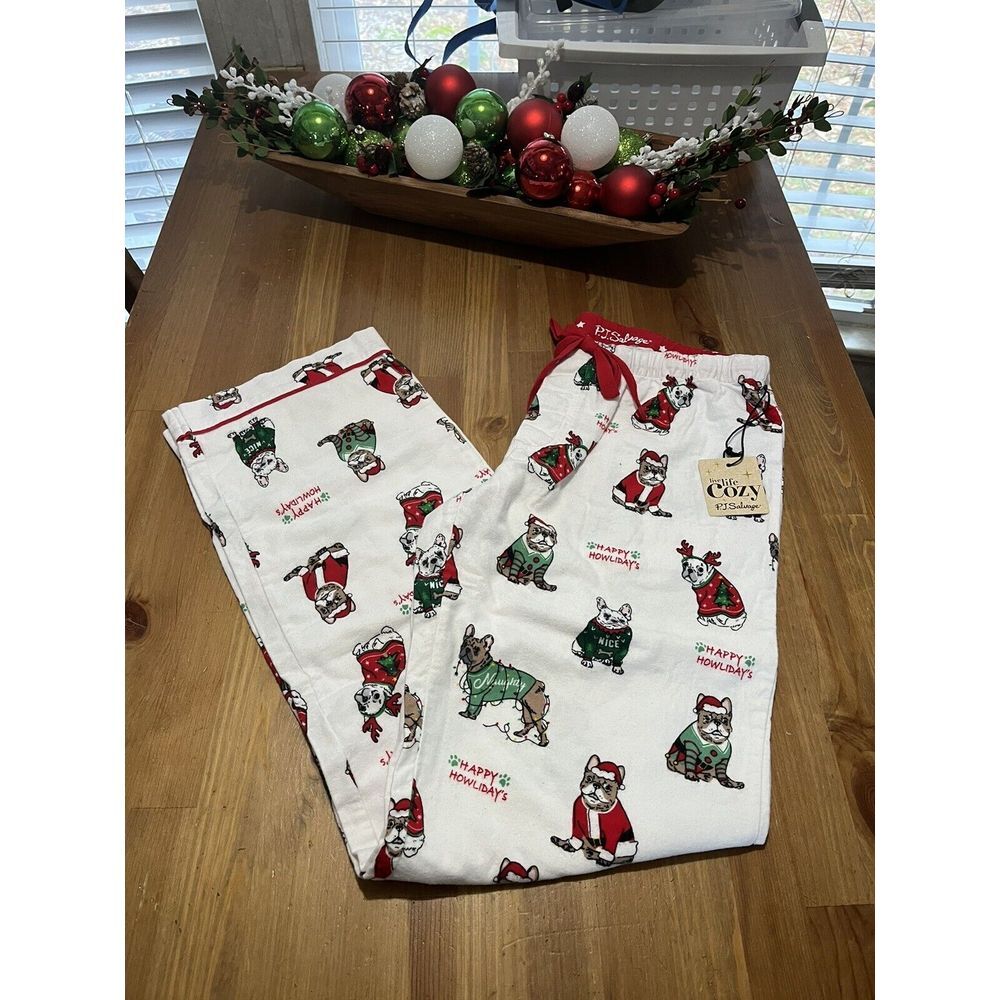 Pj Salvage Holiday Christmas Dog Boston Terrier Pajama Lounge Pants Women's Med